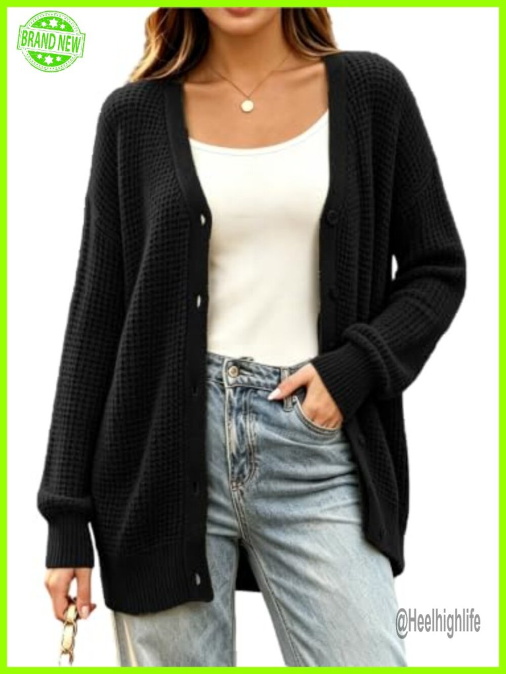 Women's Chunky Knit Cardigan Button Up Sweater Coat Oversized Loose Fit